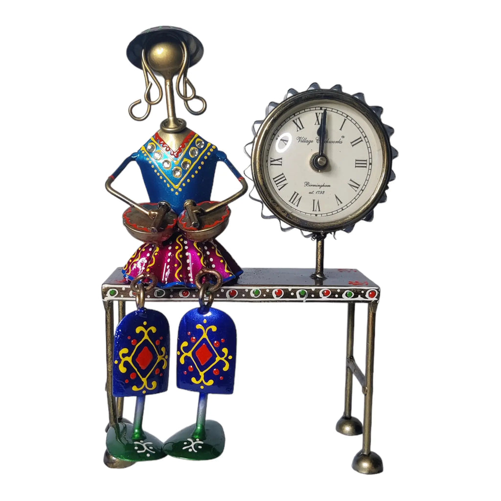 Handcrafted Metal Musician with Clock Sculpture WINNKRAFT