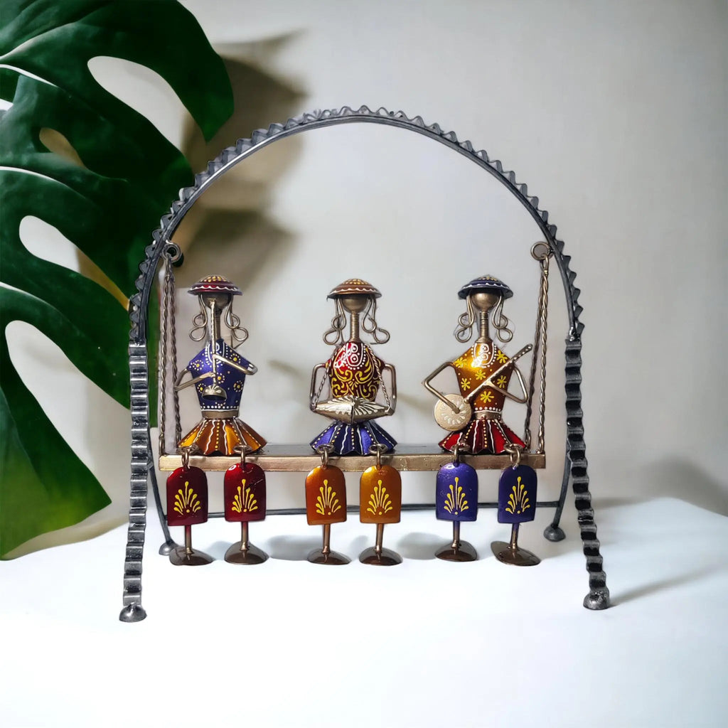 Handcrafted Metal Musicians on Swing Sculpture WINNKRAFT