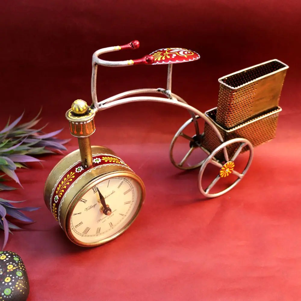 Iron Painted Cycle Pen Stand with Clock WINNKRAFT