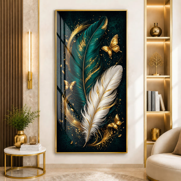 Golden Feather Elegance Premium Acrylic Wall Art