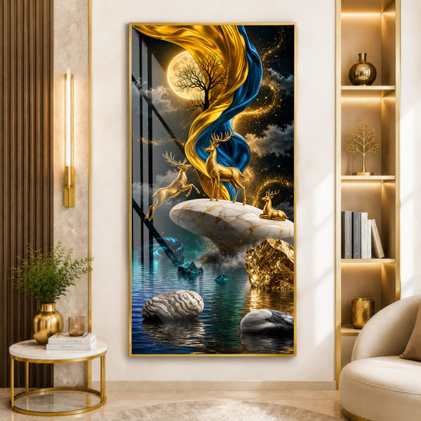 Golden Deer Moonlight Premium Acrylic Wall Art