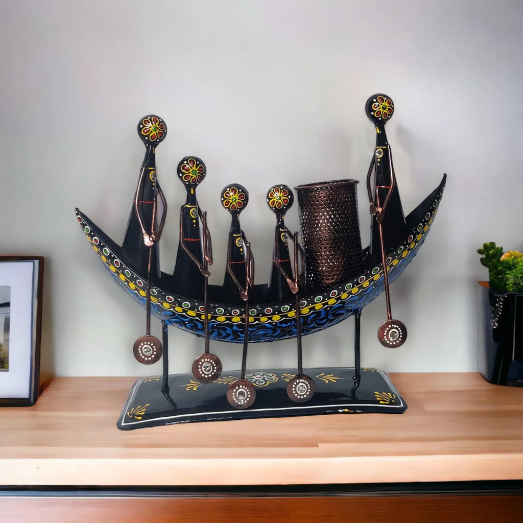 Metal Boat with Pen Stand - Handcrafted Nautical Decor and Pen Organizer WINNKRAFT