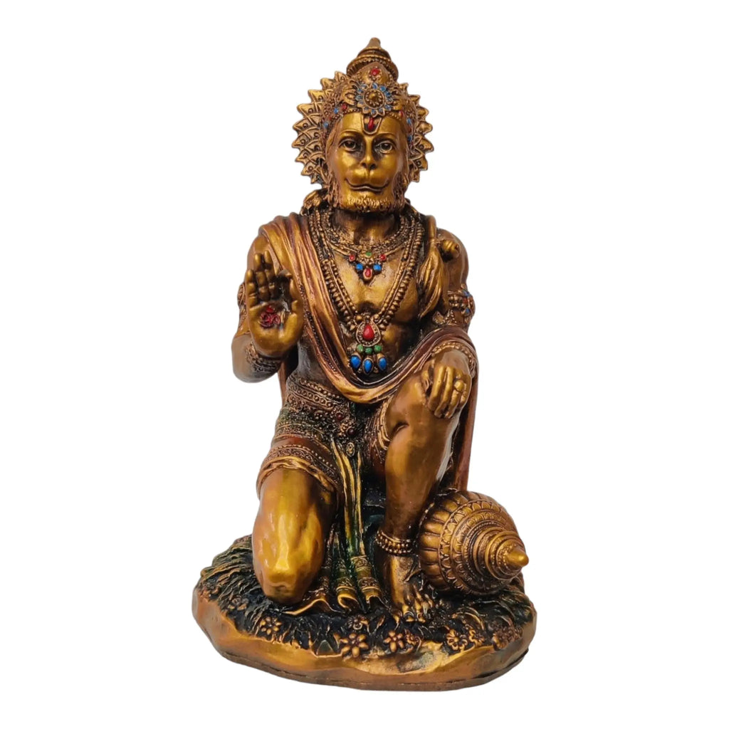 Resin Brass Finish Hanumanji Statue - Divine Sitting Posture - 17.5 x 10 x 10 cm WINNKRAFT