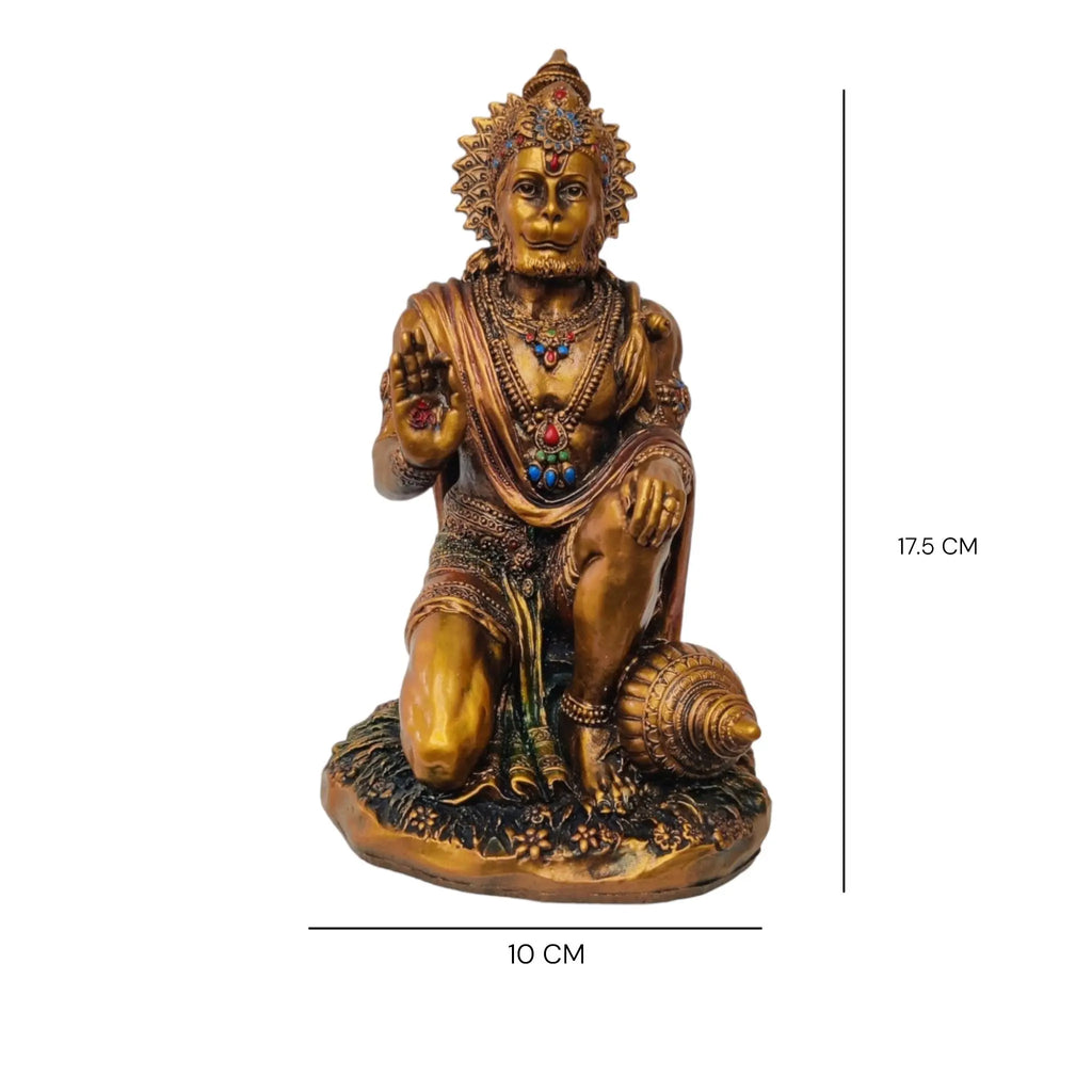 Resin Brass Finish Hanumanji Statue - Divine Sitting Posture - 17.5 x 10 x 10 cm WINNKRAFT