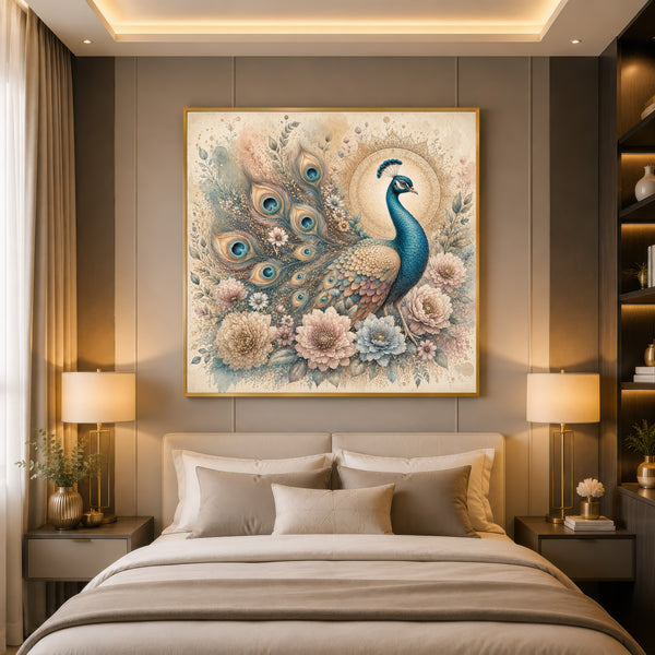 Floral Peacock Elegance Premium Leatherite Wall Art