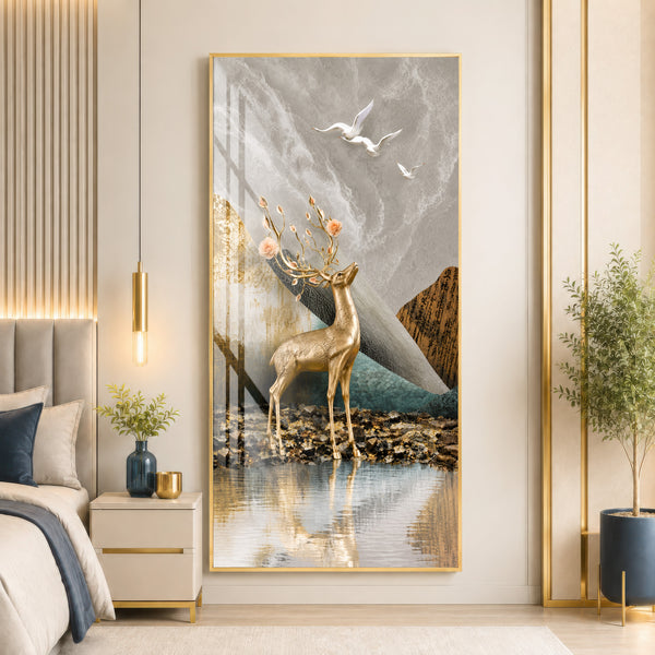 Golden Blossom Deer Premium Acrylic Wall Art