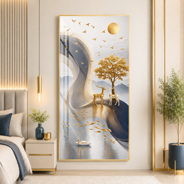 Golden Harmony Deer Premium Acrylic Wall Art