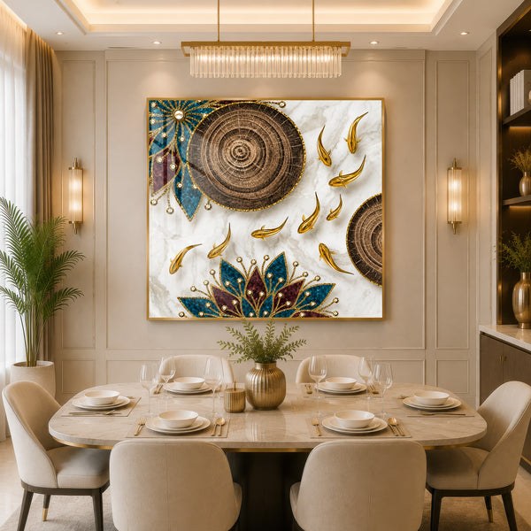 Golden Koi Lotus Premium Acrylic Wall Art