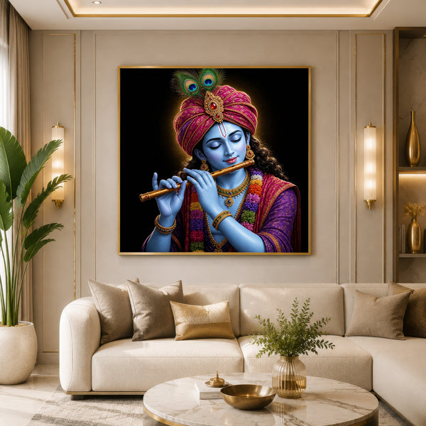 Divine Flute Krishna Premium Leatherite Wall Art