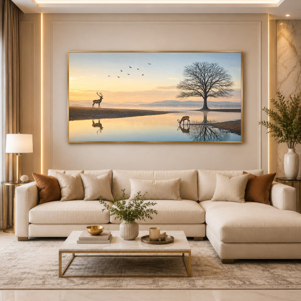 Serene Deer Lake Premium Leatherite Wall Art