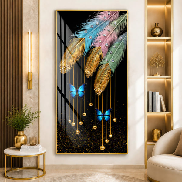 Peacock Feather & Butterfly Premium Acrylic Wall Art