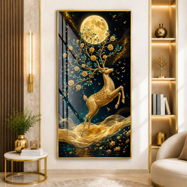 Golden Deer Moonlight Premium Acrylic Wall Art