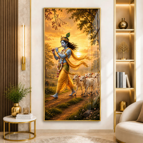 Krishna with Cows Premium Acrylic Wall Art